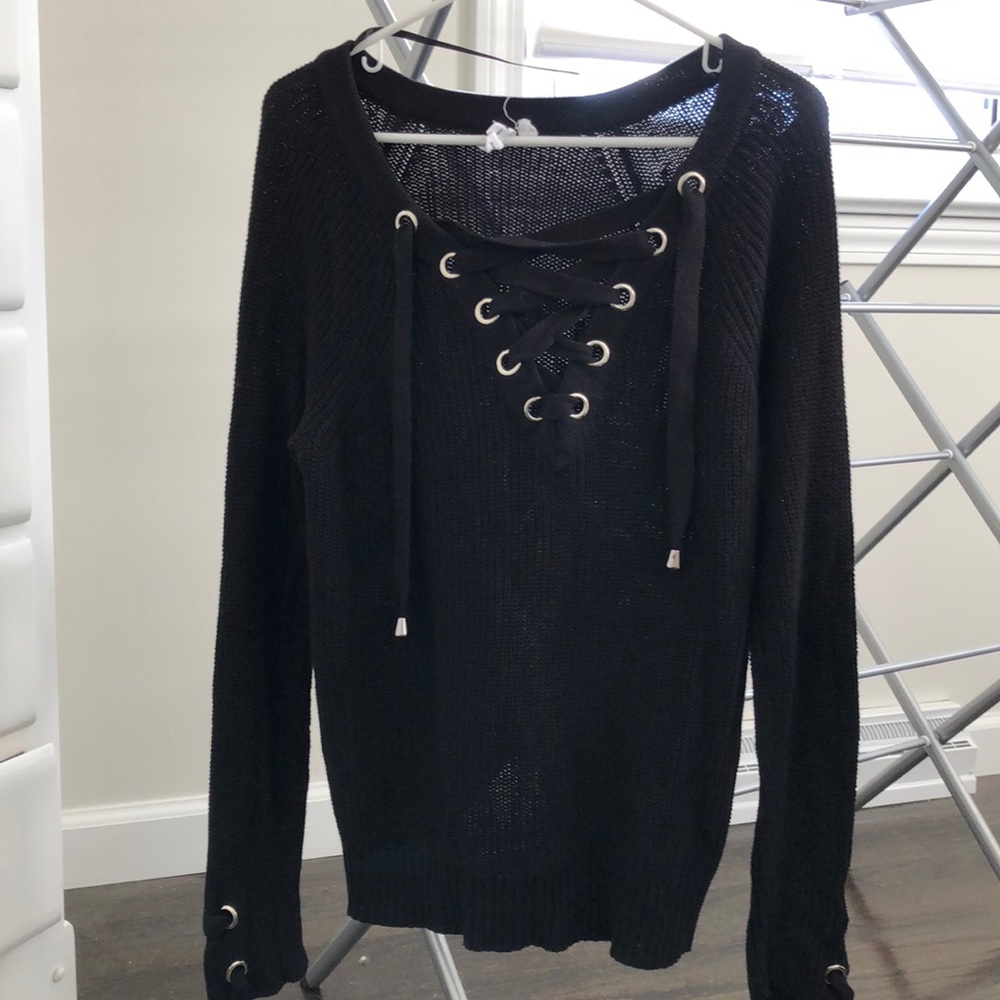 Black sweater with tie detail
